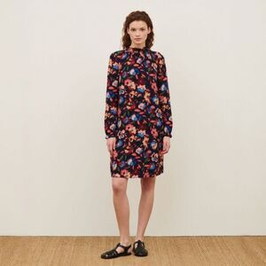 Comptoir des Cotonniers Aglae - Silky Floral Printed High Neck Swing Dress S